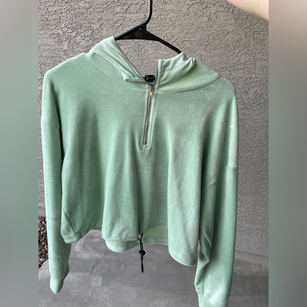 Forever 21 Velvet hoodie with zipper & draw string